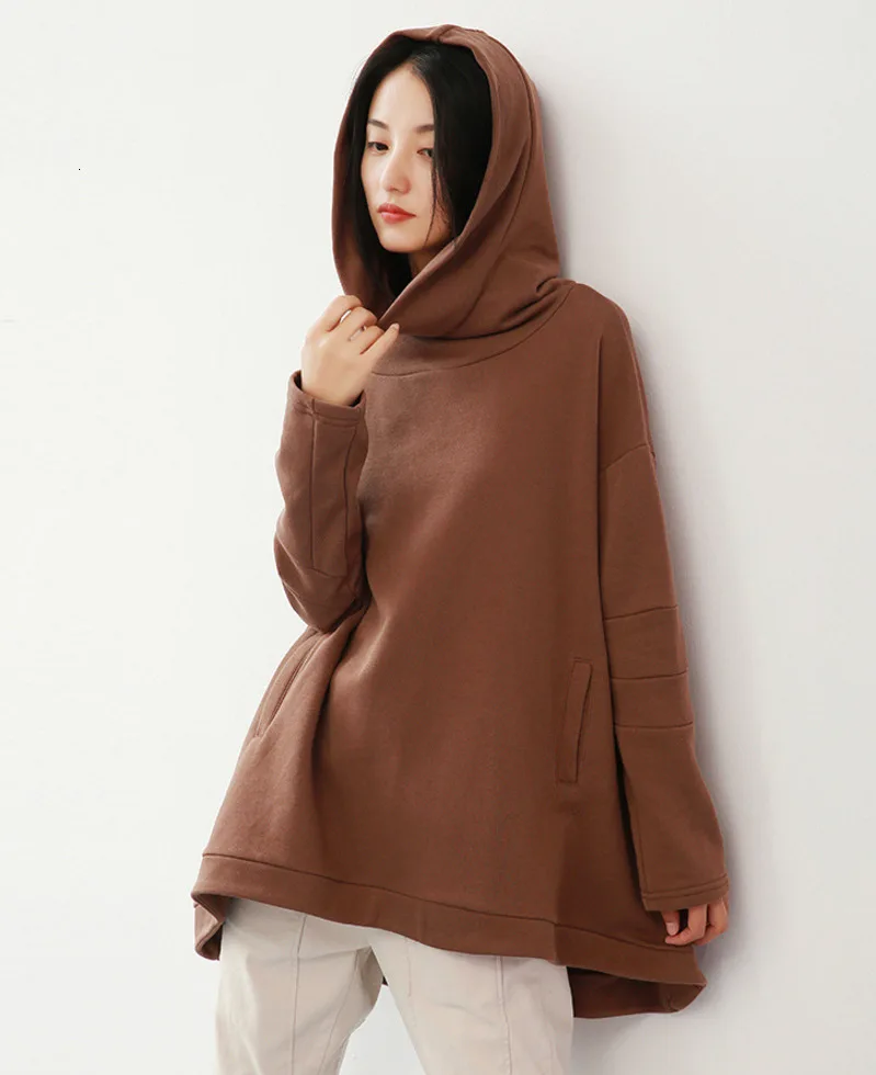 MEVGOHOT Autumn Thick Woman Solid All-match Oversize Hoodies Plus Size Winter Terry Hat Irregular Loose Sweatshirt HD1087