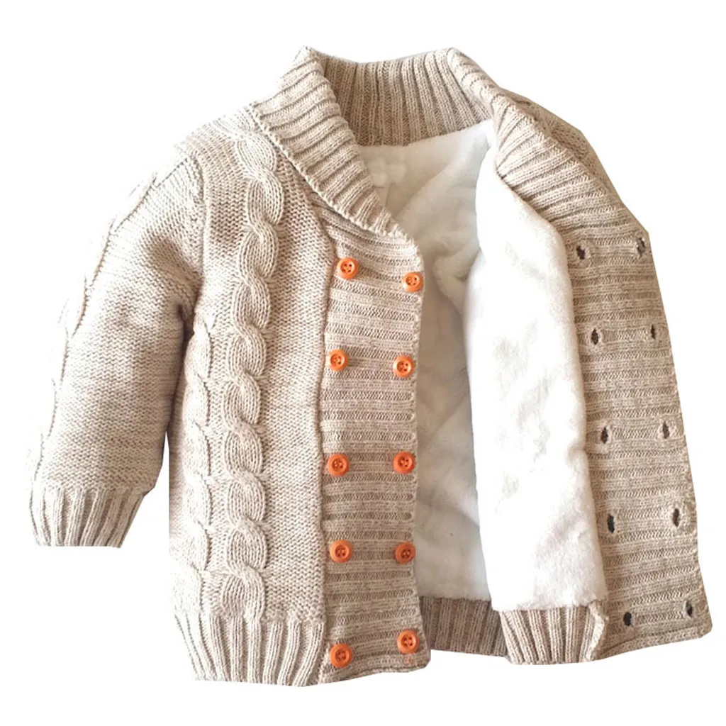 Зимняя одежда для детей, вязаный свитер с круглым вырезом для мальчиков, куртка с плюшевой подкладкой, теплое пальто, верхняя одежда, Прямая поставка от поставщика