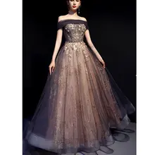 Новинка, длинное вечернее платье из тюля с аппликацией, вырез лодочкой, платье для выпускного вечера, кружевное вечернее платье, элегантное роскошное платье longue