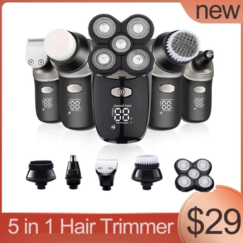 

5 IN 1 Multi-function Electric Shaver Razor 5 Blades Floating System Nose Hair Clipper Trimmer Men Face Eyebrow Cleaning Brush