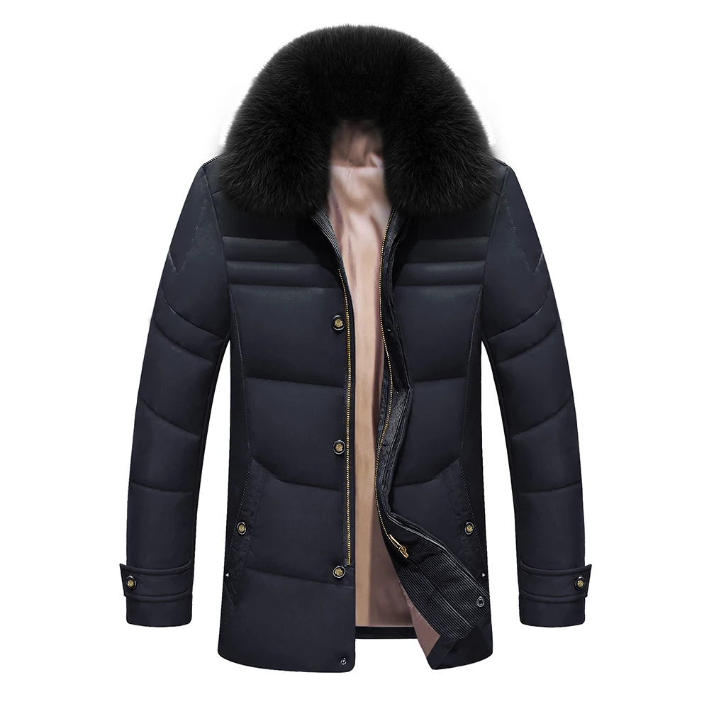 Брендовая мужская зимняя куртка для русской зимы, длинное пальто с меховым воротником, толстая ветрозащитная водонепроницаемая куртка на 80% белом утином пуху для мужчин - Цвет: Blue
