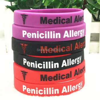 

100pcs Medical Alert Penicillin Allergy wristbands silicone bracelets