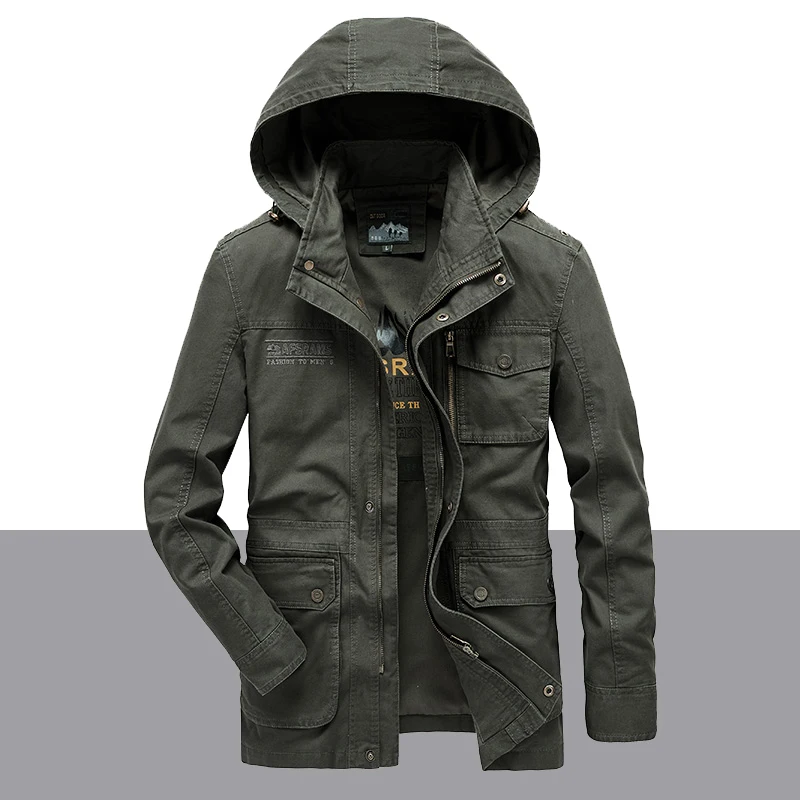 

Bomber Jacket Men Spring Autumn Casual Hooded Cotton Work Cargo Jackets Male Pocket Zipper Coat Windbreakers Dropshipping