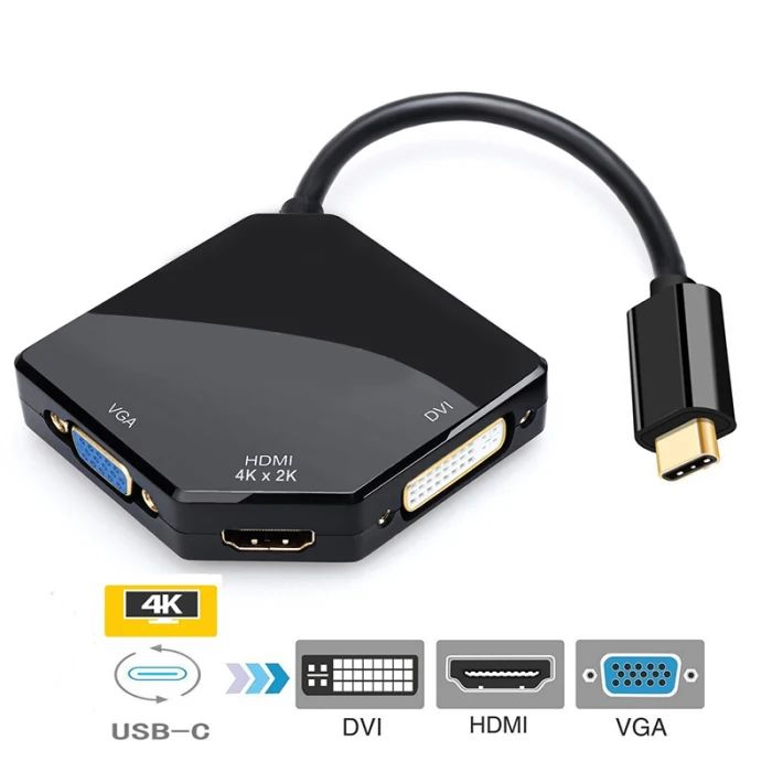 USB-C к HDMI VGA DVI многопортовый адаптер Тип-C HDMI 4K 3 в 1 Многофункциональный кабель конвертер VH99