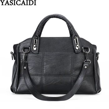

YASICAIDI Fashion Thread PU Handbag Solid Plaid Leather Ladies Hand Bags Two Detachable Shoulder Strap Crossbody Bags For Women