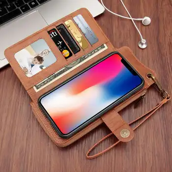 

Multi Functional Cards Cash Slots Zipper Wallet Pouch Case For iPhone 11 Pro Max 11 Pro 11 XS Max XR XS X 7 8 7 Plus 8 Plus Bag