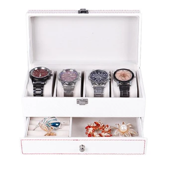 

PHFU-Double PU Leather Box 4 Plaid Watch Storage Box Storage and Display Box Jewelry Storage Box