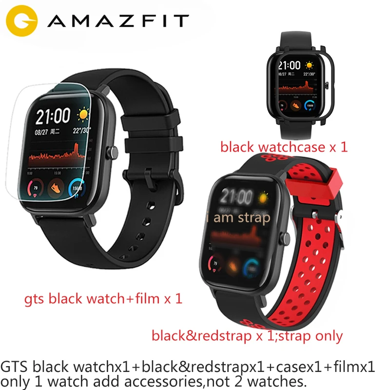 watchaddstrapandcase Смарт-часы Amazfit GTS, черные, 5 АТМ, водонепроницаемые, для плавания, умные часы, 14 дней, батарея, MusicControl, для Android, для ios, globalversion - Цвет: watchaddstrapandcase