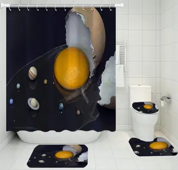 

DIY Fresh Egg Bath Shower Room Kit Floor Mat Shower Curtain Toilet Mat Set 3D Printing Polyester Waterproof Home Decor