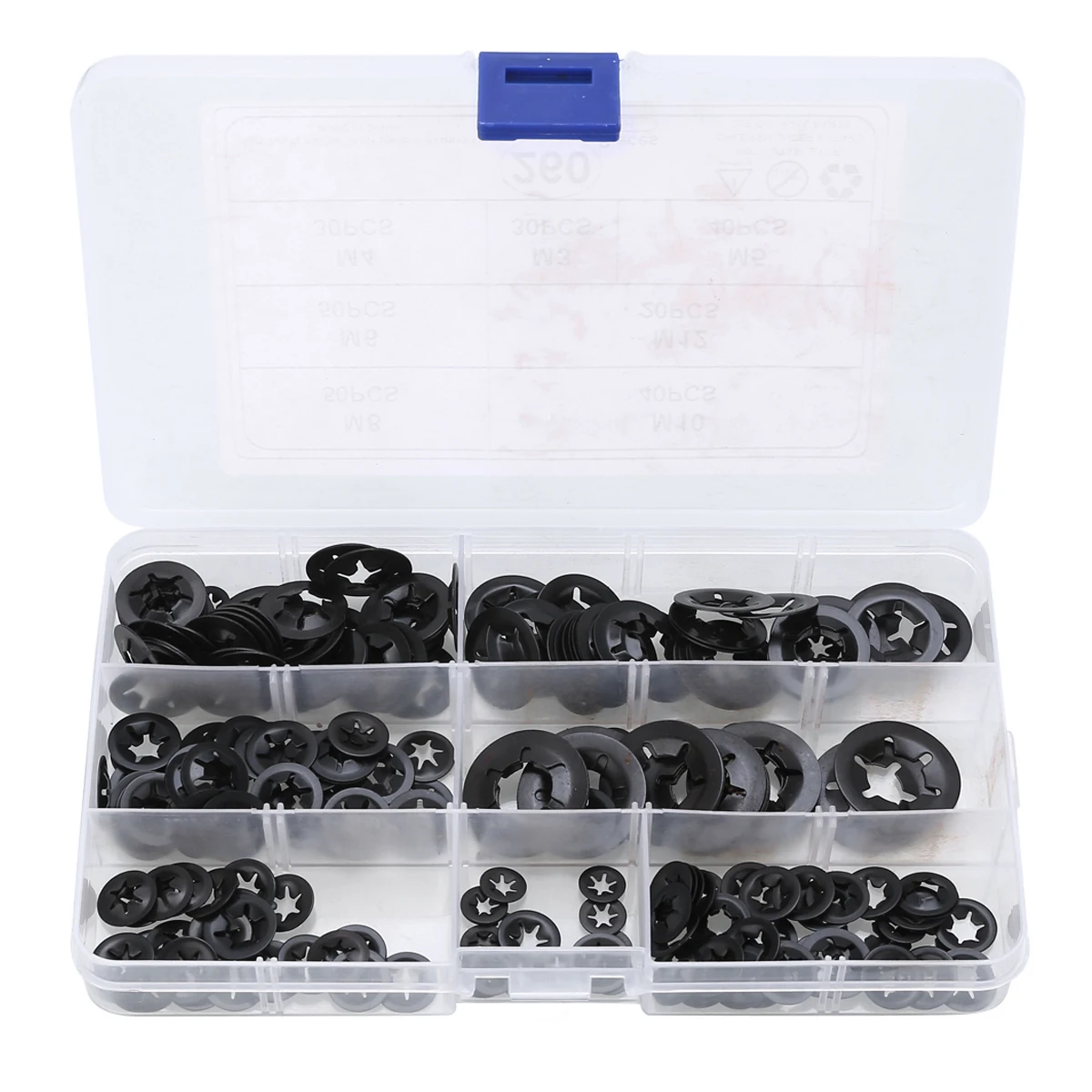 260pcs 65Mn Star Nut M3-M12 Metal Star lock Push-on Locking Washer Fastener Assorted Kit Speed Clips Washer Hardware Fasteners