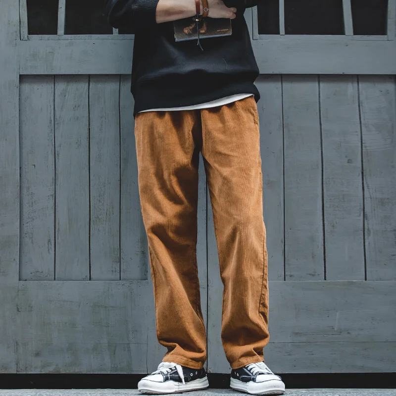 Brown Corduroy Pants Men Solid Harajuku 