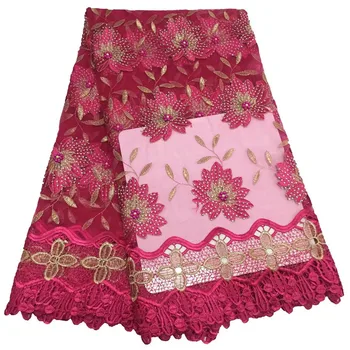 

High Quality Swiss Voile Lace 2019 New Design Nigerian Lace Fabrics Embroidered Tulle African Lace Fabric For Dress Rose Red