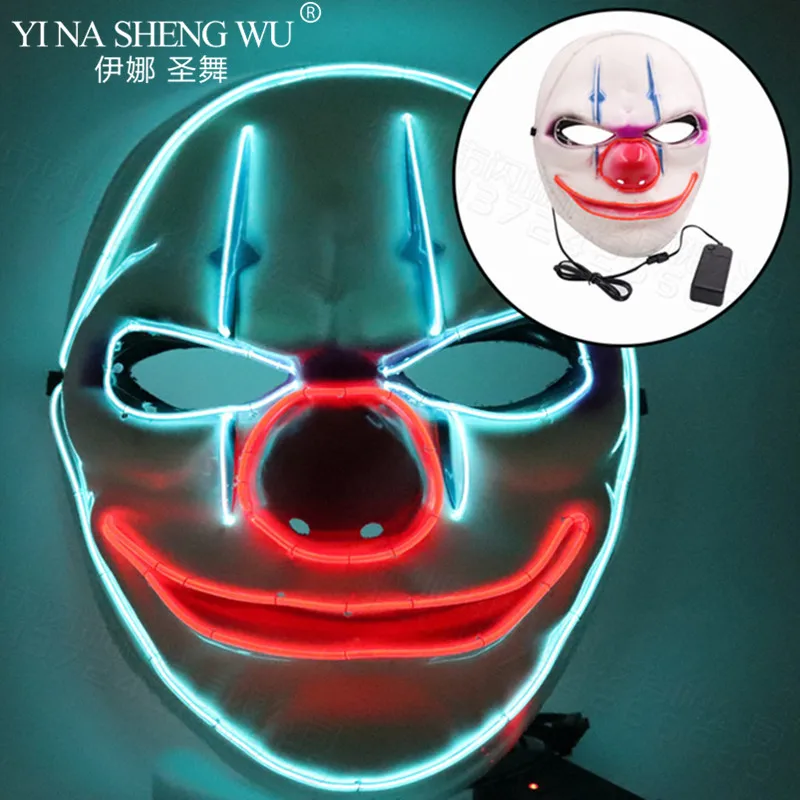 

Flashing EL Clown LED Mask For Festival Halloween Cosplay Glow Up Party Prop Supplies Glowing EL Neon Mask Light up Horror Mask
