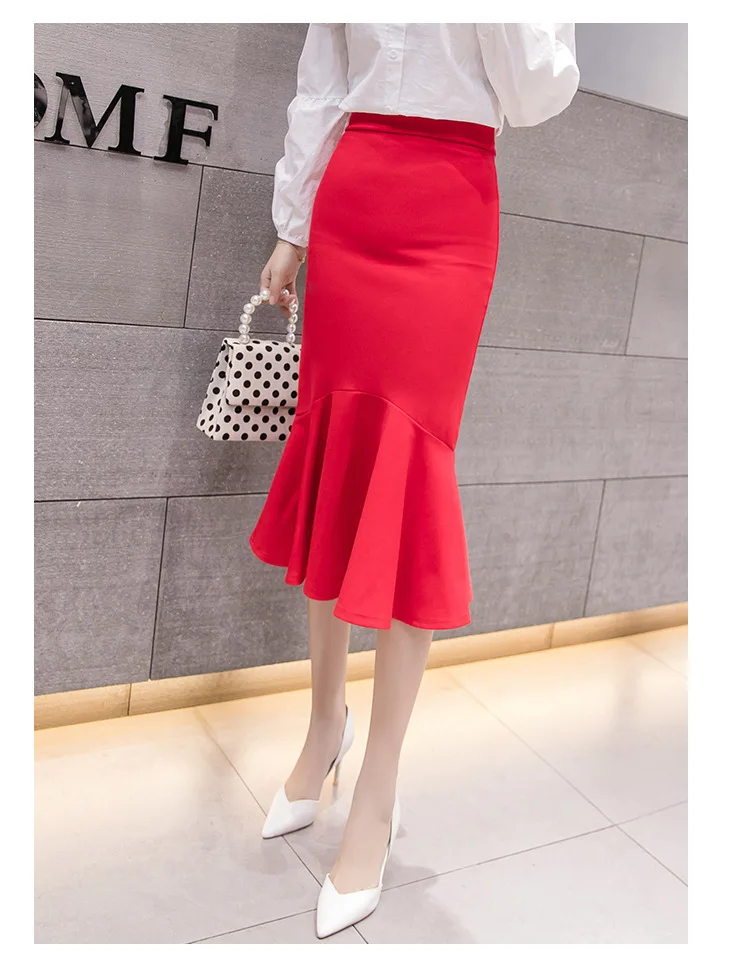 Spring And Summer Slim Fit Skirt Mid-length Irregular Fishtail Skirt All-match Bag Skirt Flounced Skirt