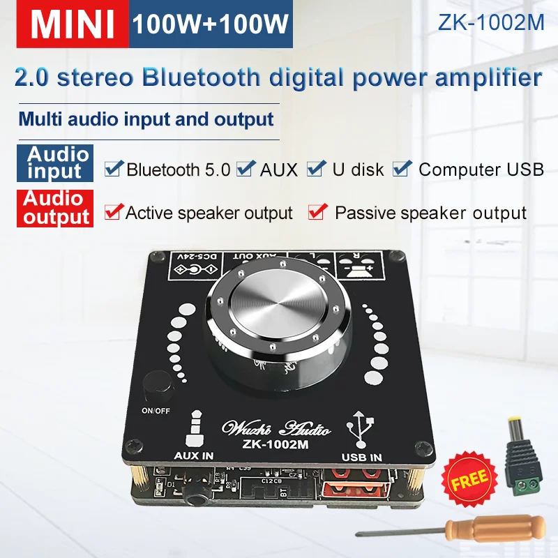 ZK-1002M Amplifier Board 100W+100W Bluetooth 5.0 Power Audio AMP Boards Stereo Amplificador Home Theater AUX USB | Электронные