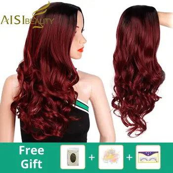 AISI BEAUTY Ombre Long Wavy Red Wigs Blonde Cosplay Synthetic Wigs Female Daily Party Heat Resistant Grey Brown Black False Hair 2