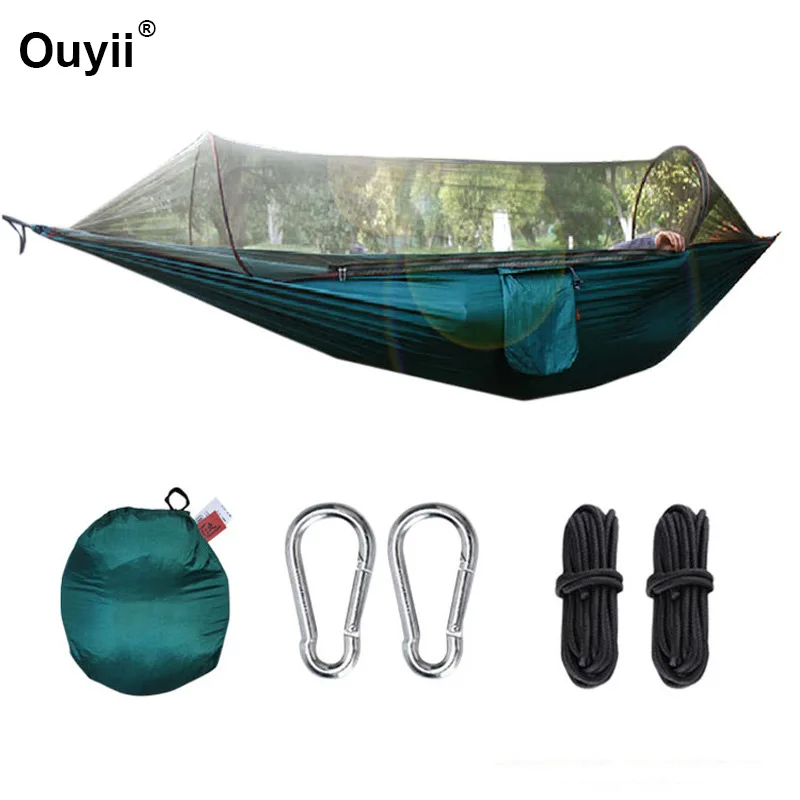 Tied rope Dark green Сверхлегкий походный гамак для отдыха на открытом воздухе, охотничий спальный стул-качели с москитной сеткой, внедорожные палатки, Солнцезащитный навес, гамак - Цвет: Tied rope Dark green