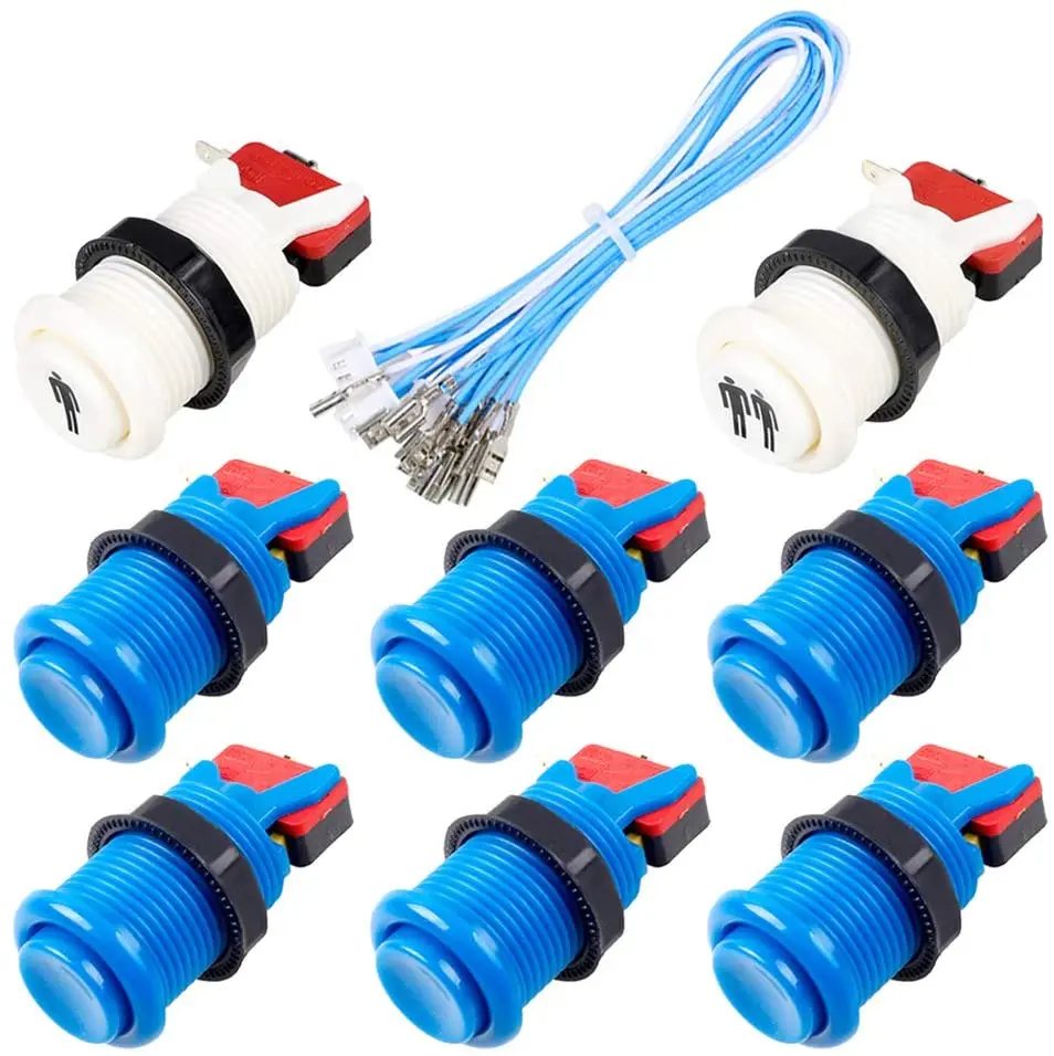 EG STARTS 8X 30mm Happ Type Standard Push Buttons Switch with 20cm Buttons Cable for Arcade Joystick Arcade1up Games Console 