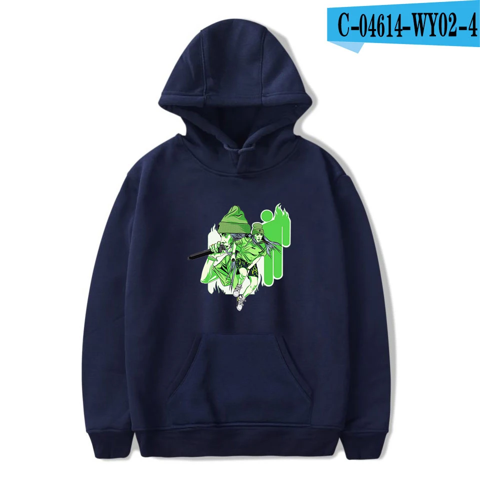 navy blue Горячая осень Billie Eilish толстовки женские мужские толстовки Harajuku с капюшоном с принтом Billie Eilish худи для девочек повседневные красные пуловеры - Цвет: navy blue