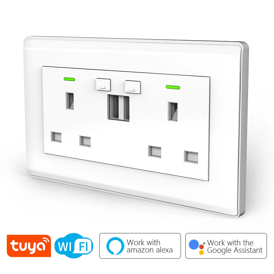 

CBE Smart Home UK Tuya WIFI Wall Socket Double USB Ports Charger 10A Smart Devices Work with Alexa Google Home Voice Ontrol