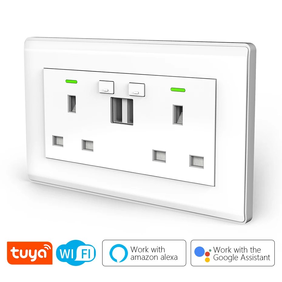 CBE Smart Home UK Tuya WIFI Wall Socket Double USB Ports Charger 10A Devices Work with Alexa Google Voice Ontrol | Электроника