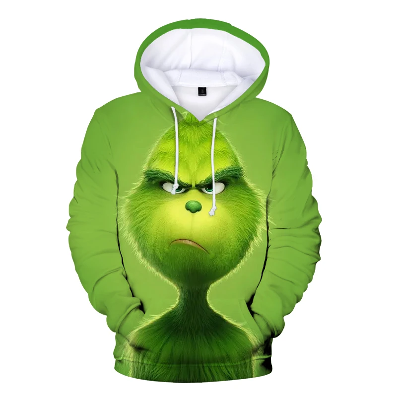 3d Anime Hoodie Green Grinch Men's Pullover Jacket Winter Casual Fashion Sweatshirt Cartoon Oversized Hoodie Street Men Clothing
