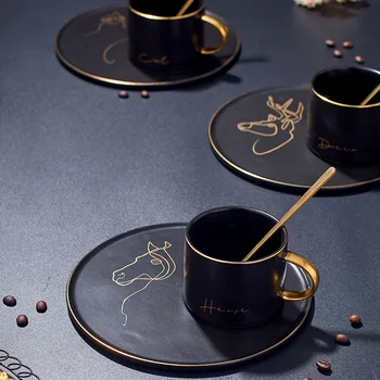 

European Ceramic Coffee Cup Set Couple Mug English Afternoon Tea Set Practical Cup and Dish with Spoon Dessert Plate Drop Ship