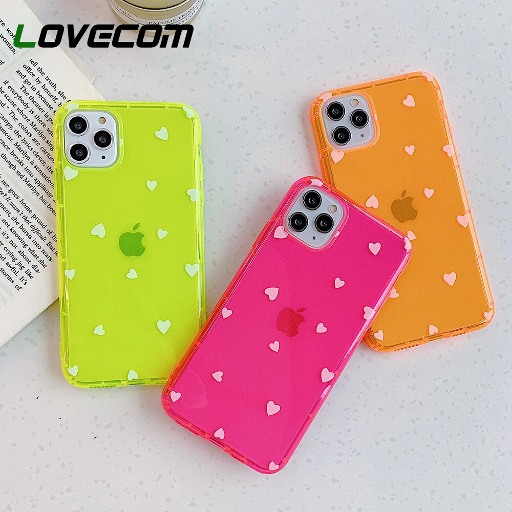 

LOVECOM Shockproof Fluorescent Phone Case For iPhone 11 Pro Max XR XS Max 7 8 Plus X Korean Couple Heart Soft TPU Back Cover
