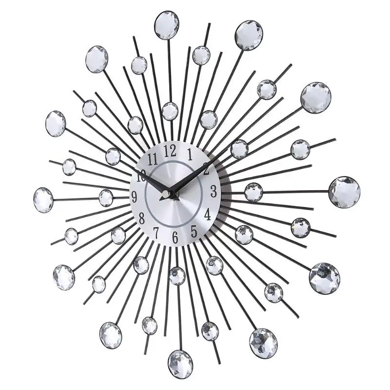 33 см винтажные металлические настенные часы с кристаллами sunburst Роскошные