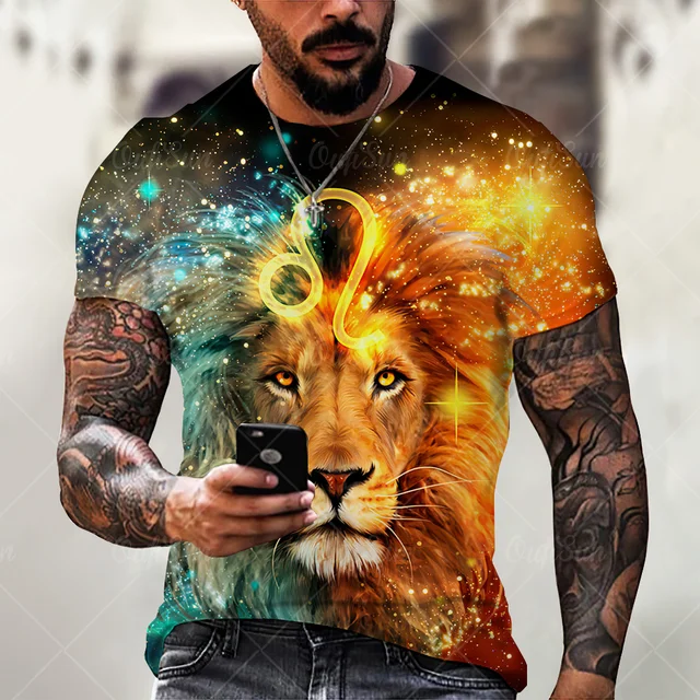 3D printing Lion Men T-Shirt Fashion O-Neck Casual Trend Short Sleeve Oversized T-Shirt Selling Punk Streetwear All-Match Tops OFSM-00840