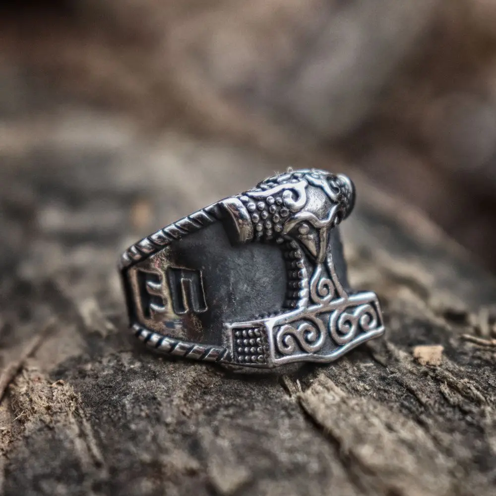 Мужское кольцо из нержавеющей стали Viking, серебряное кольцо на удачу, Руна мьельнир Тора, молоток, скандинавские кольца, амулет, ювелирное изделие, подарок