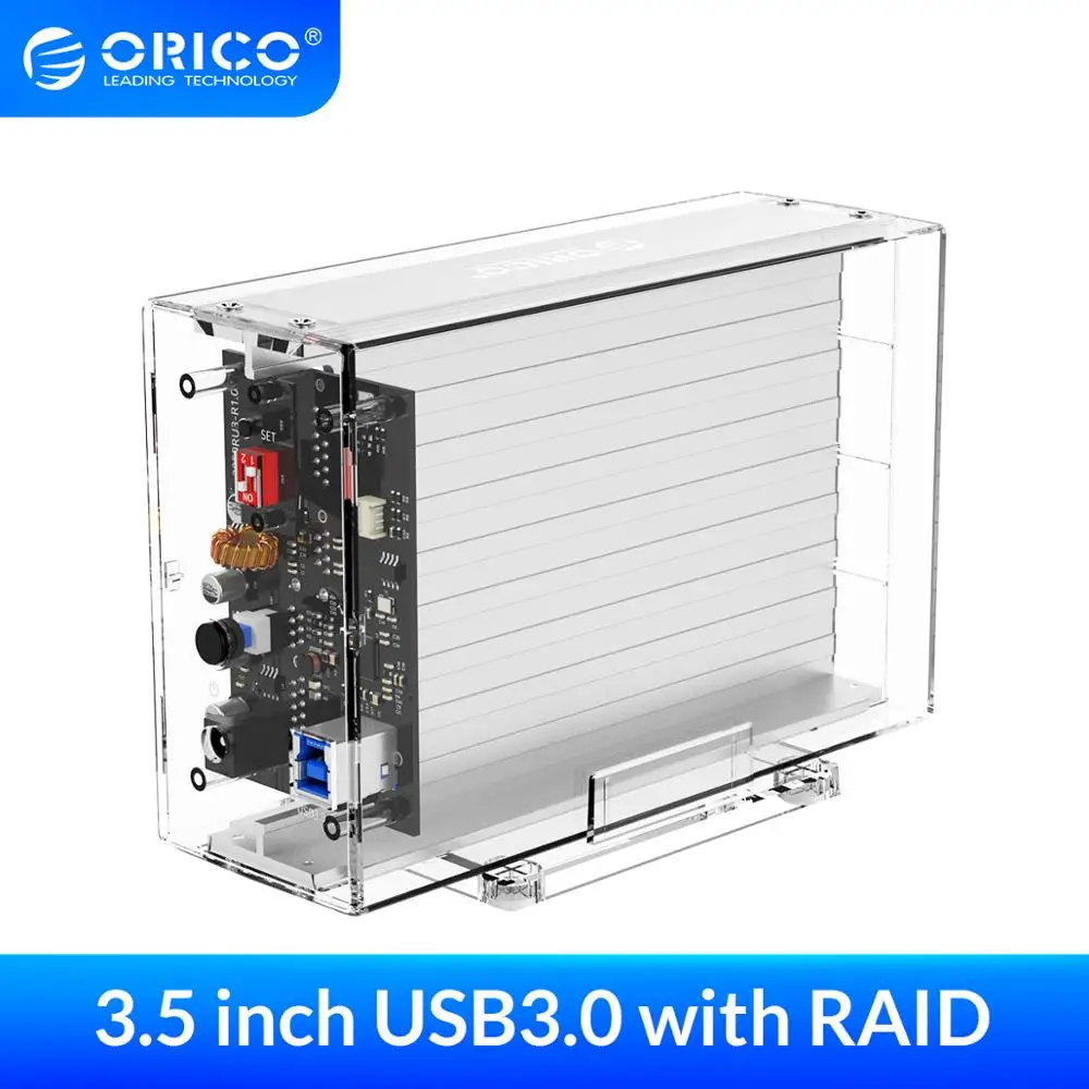 ORICO – double boîtier pour disque dur 3.5 pouces, avec fonction Raid, SATA vers USB 3.0, Transparent, Support de Station d'accueil, 6Gbps, UASP, 24 to