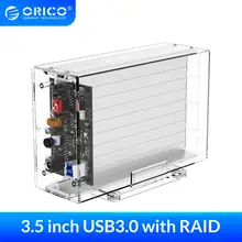 ORICO – double boîtier pour disque dur 3.5 pouces, avec fonction Raid, SATA vers USB 3.0, Transparent, Support de Station d'accueil, 6Gbps, UASP, 24 to