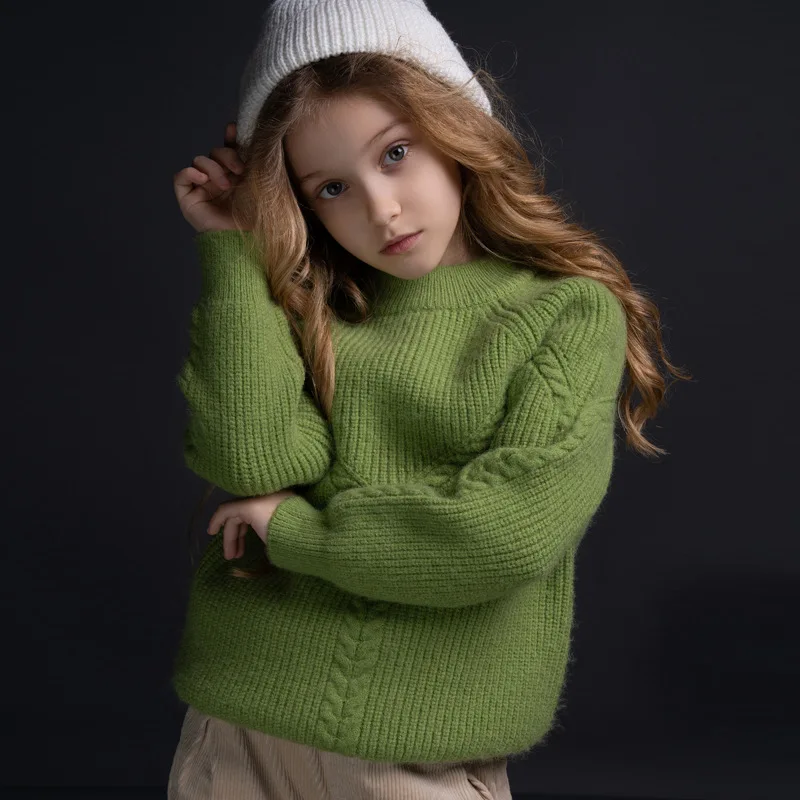 

3t-14t Pure Color Winter Boy Girl Kid Thick Knitted Bottoming Turtleneck Shirts Solid High Collar Pullover Sweater Winter