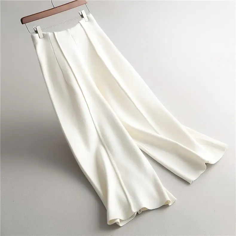 

Autumn Women Knitted Wide Leg Pants Loose Drawstring Elastic High Waist Trousers Solid Female Casual Pants