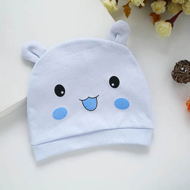 

Baby Hat with ears pure cotton new born infant spring autumn hats cartoon print Newborn Fashion fall blue pink yellow color