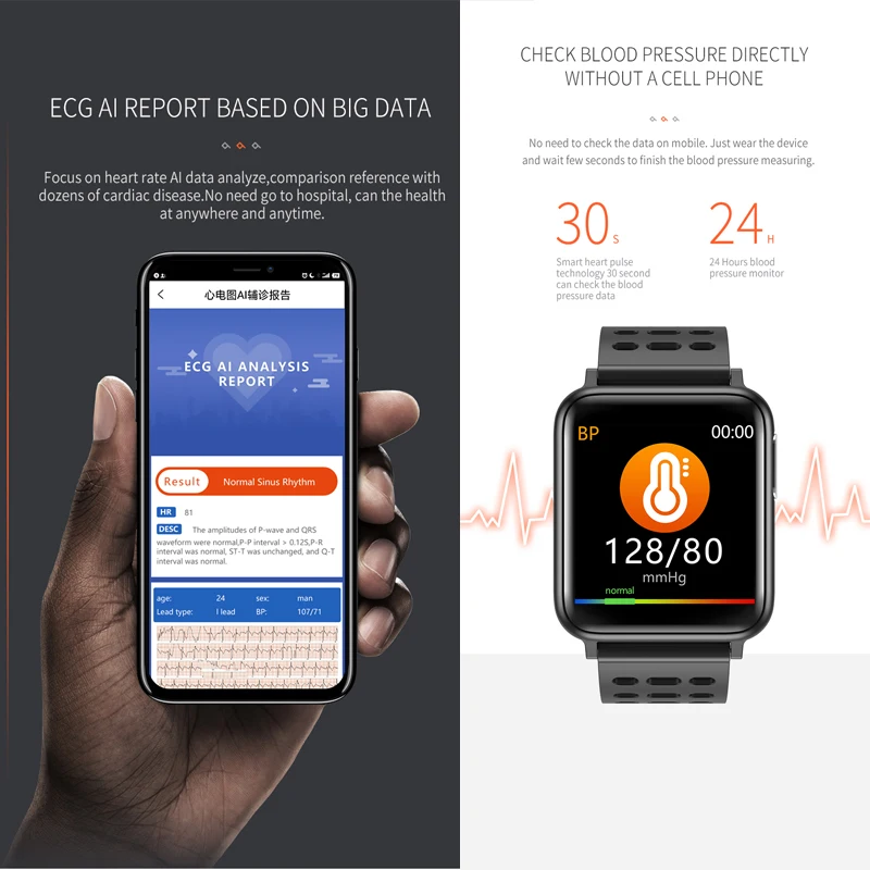 Online V5 Bluetooth EKG PPG SpO2 HRV Fitness Gesundheit Smart Uhr Männer Elektronische Blutdruck Messung Herz Rate Monitor Smartwatch