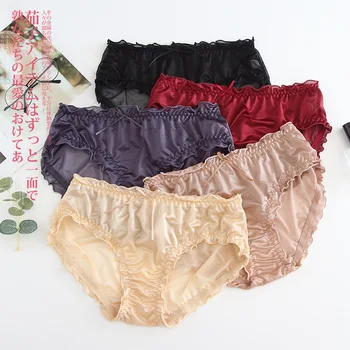 

Plus Size Panties Women's Sexy Cute Bow Ruffle Ultra-thin Mesh Transparent Panties Large Sizes Underwear Ladies Briefs for Women