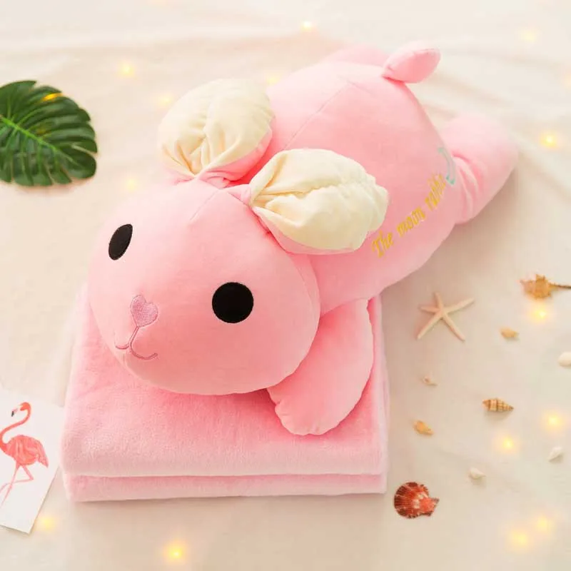 pink rabbit Подушка Одеяло Подушка мульти-функциональные одеяла Пёс из мультфильма из флиса кораллового цвета с плюшевой подкладкой для детей и взрослых, диван-кровать домашний декор Одеяло 100x160 см - Цвет: pink rabbit