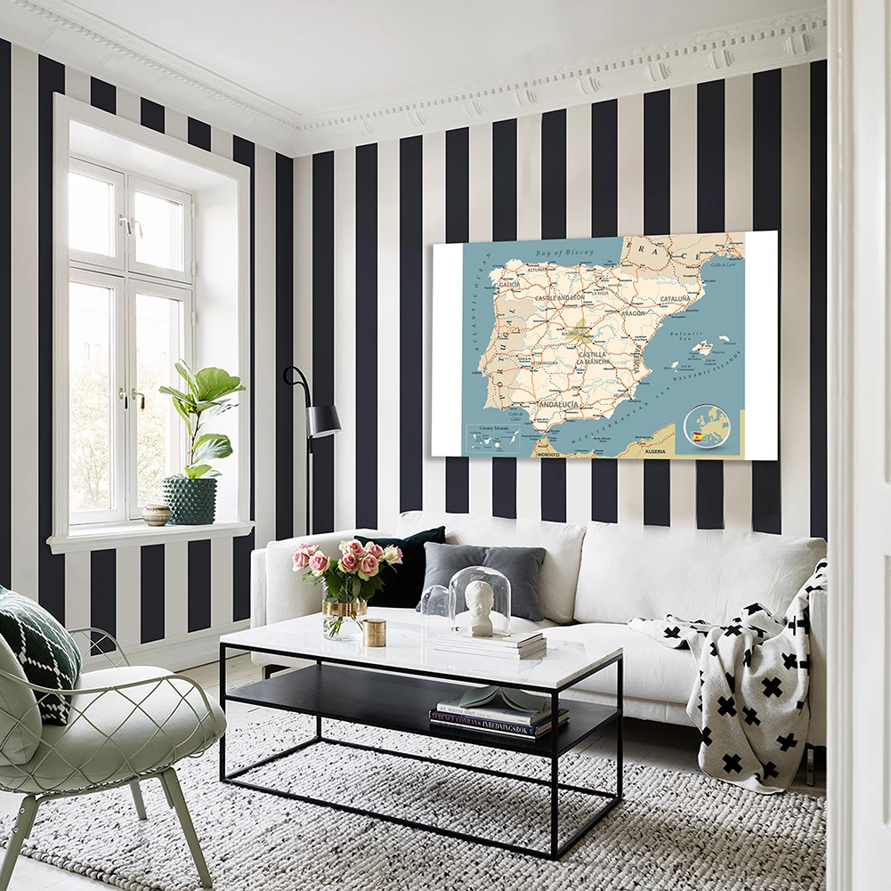 150*100 cm Road Network Map of The Spain Wall Art Poster Non-woven Canvas Painting School Supplies Home Decoration