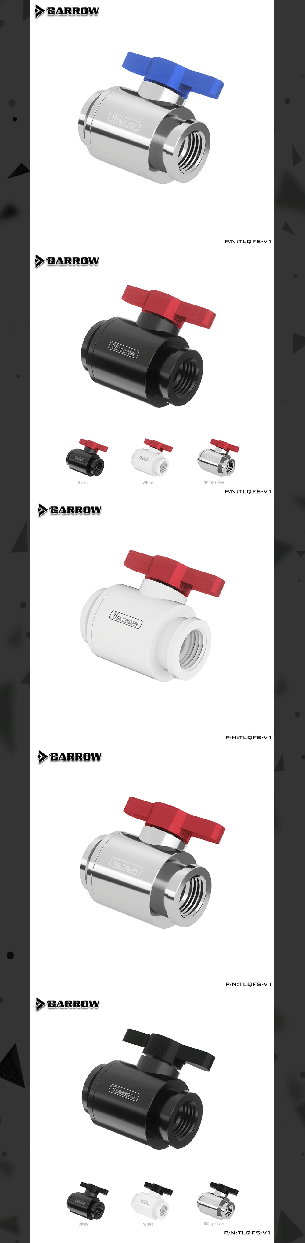 Barrow Mini Ball Valves, Multiple Colour Aluminium Handle, Female To Female Water Cooling Valve, TLQFS-V1  