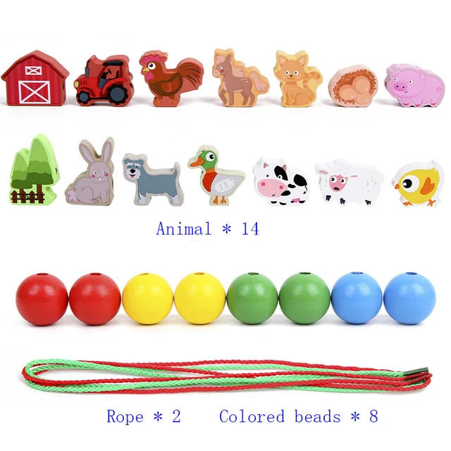 Fun wooden farm animal building blocks beaded toys baby beaded game early education Montessori children educational toys 5