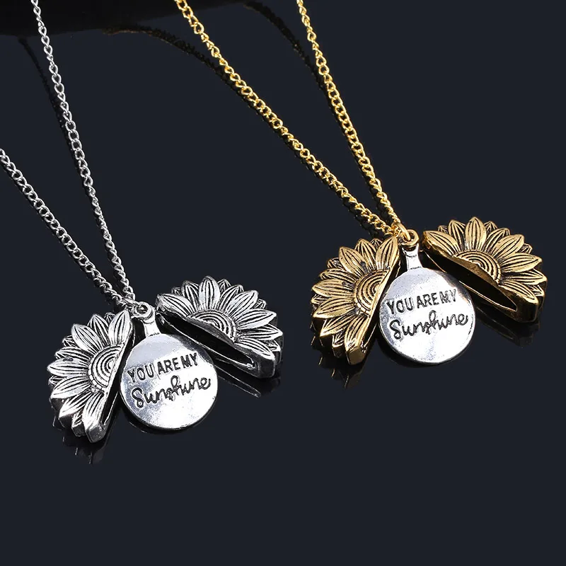 SG винтажное ожерелье из подсолнечника You Are My Sunshine открытый медальон Подсолнух талисманы воротник для женщин девочек модное ювелирное изделие подарок
