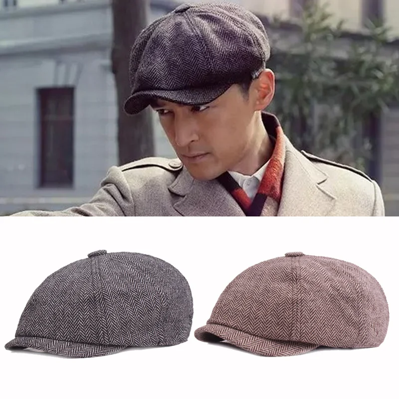 male beret Men Beret Vintage Herringbone Gatsby Tweed Peaky Blinders Hat Newsboy Beret Hat Spring Winter Flat Peaked Beret Hats newsboy beret cap