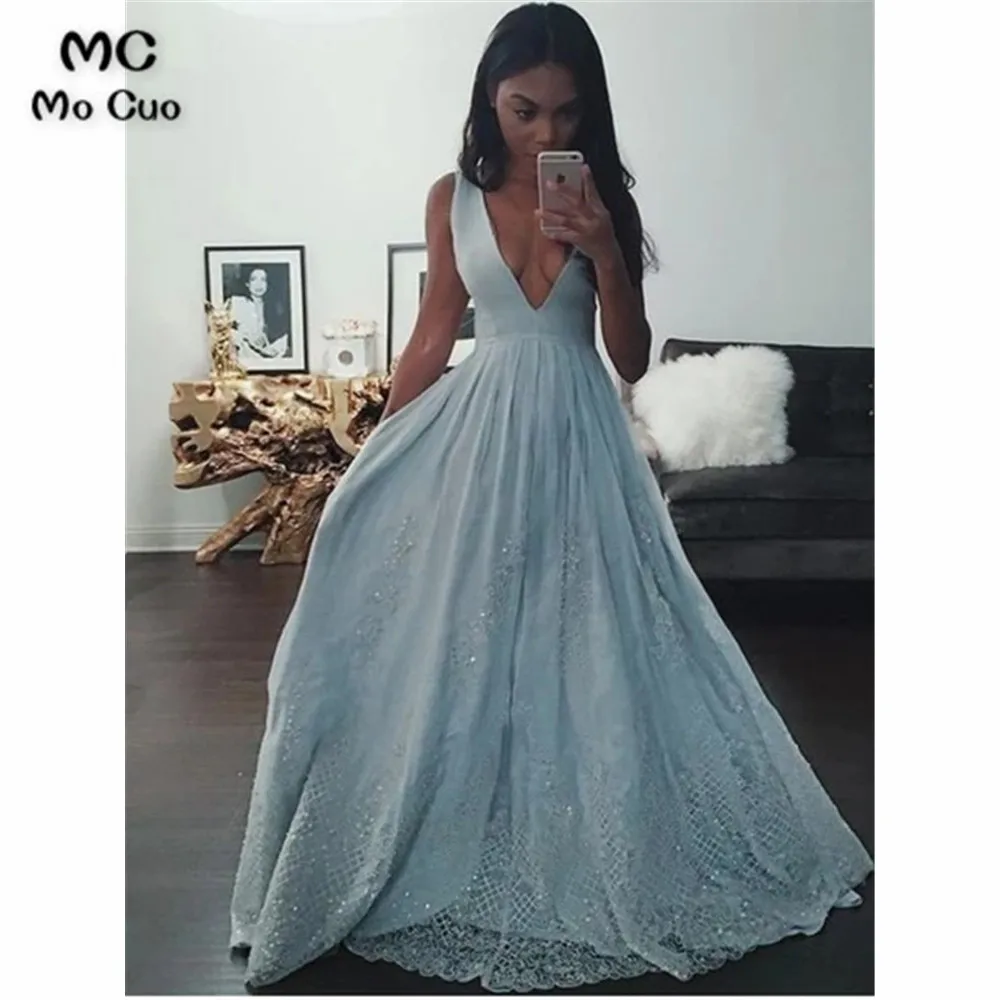 Платья для выпускного вечера с кружевной глубоким v-образным вырезом Vestidos de fiesta БЕЗРУКАВНОЕ платье для выпускного вечера Формальные