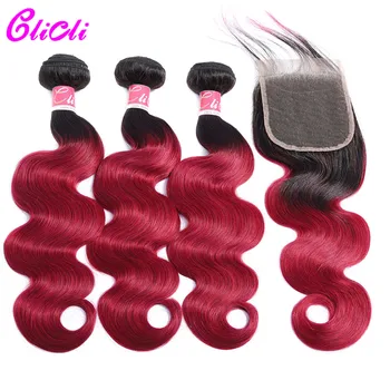 

Burgundy Closure Body Wave Bundles With Closure 4x4 Ombre Human Hair Bundles With Closure Brazilian Remy Hair Weave Pre Plucked