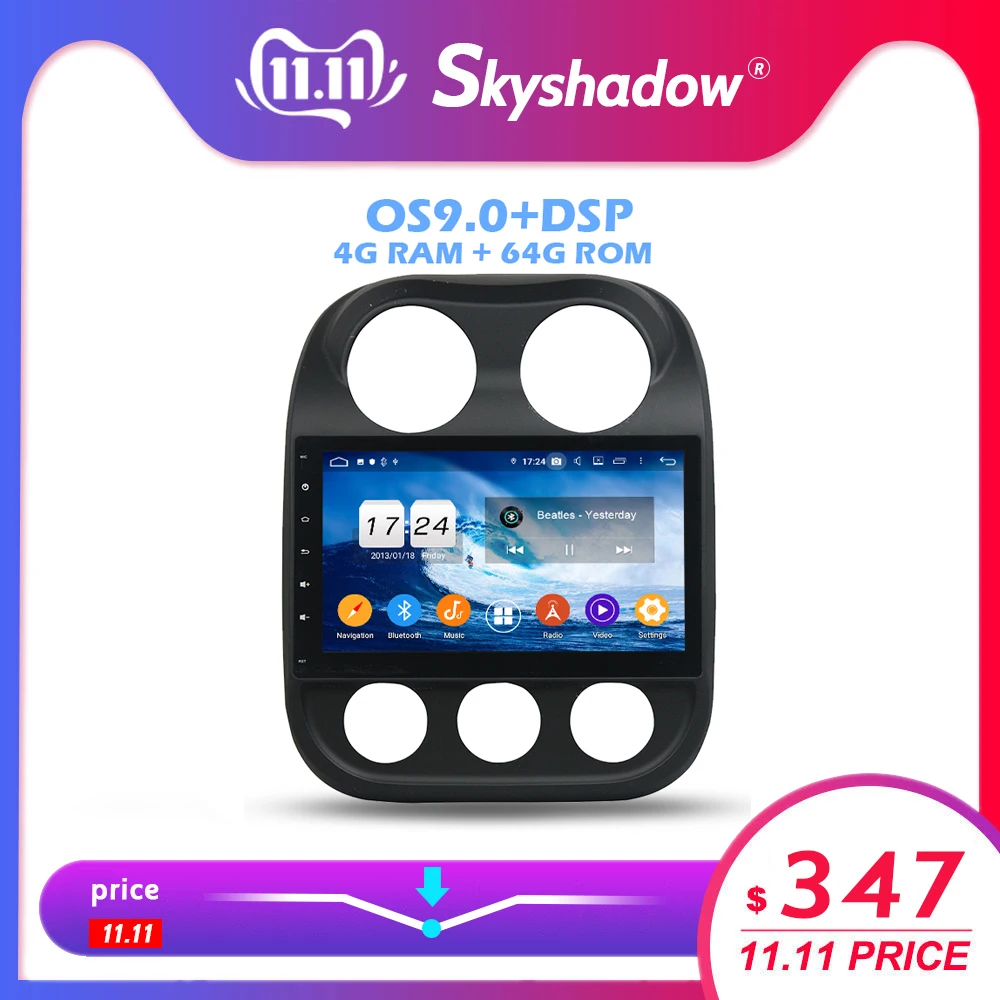 DSP ips Android 9,0 4 Гб+ 64 ГБ+ 8 ядерный автомобильный dvd-плеер gps карта RDS радио wifi Bluetooth 4,2 2 Din forr JEEP Compass 2009