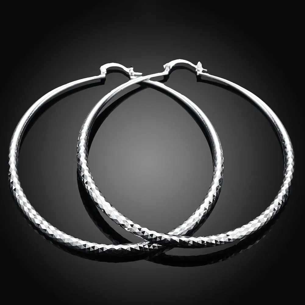

New 925 Sterling Silver Earrings Fashion Simple Rhombus Big Earrings For Women Charm Jewelry Wedding Gifts