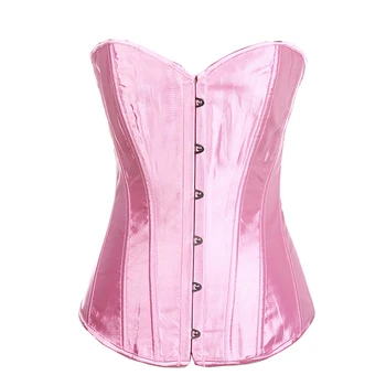 

Plus Size Metal Busk Closure Satin Overbust Top Women's Sexy Bustier Classic Victorian Corset With G String