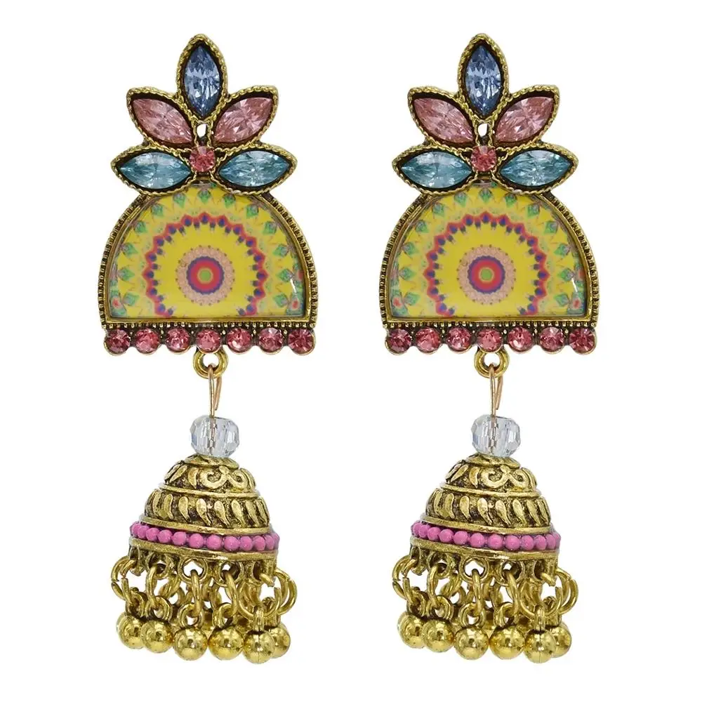 Красочный Кристалл бисер кисточка индийские Jhumka серьги для женщин этнические